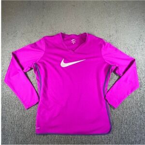 Nike Dri-FIT Womens XL Long Sleeve V-Neck Training Shirt Pink Purple Swoosh